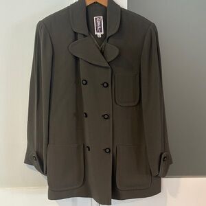 Zelda Elegant Olive Green Women's Jacket , Double Breasted Notch Collar SZ XL